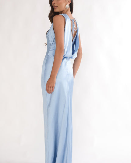 Blue Draped Back Maxi Dress