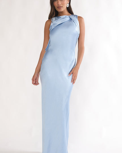 Blue Draped Back Maxi Dress