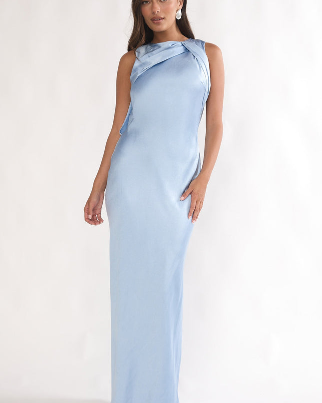 Blue Draped Back Maxi Dress