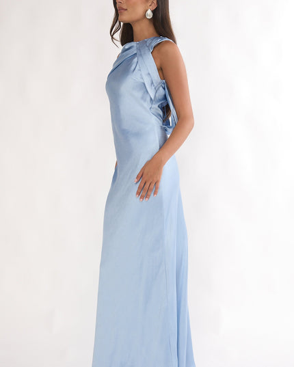Blue Draped Back Maxi Dress