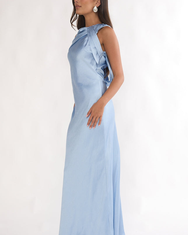 Blue Draped Back Maxi Dress