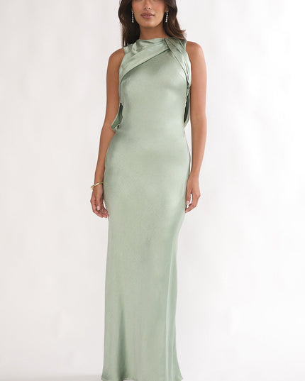 Pistachio Draped Back Maxi Dress