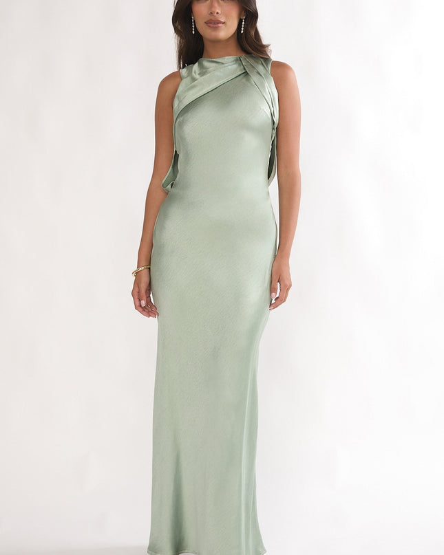 Pistachio Draped Back Maxi Dress