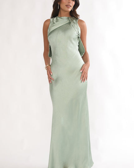 Pistachio Draped Back Maxi Dress