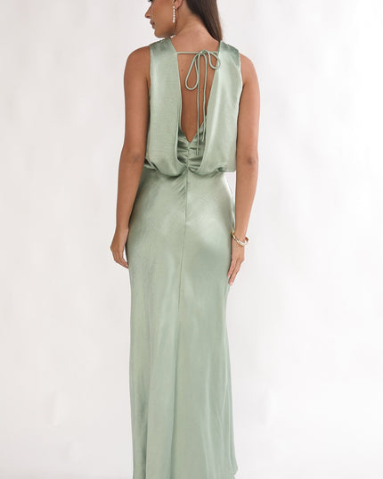 Pistachio Draped Back Maxi Dress