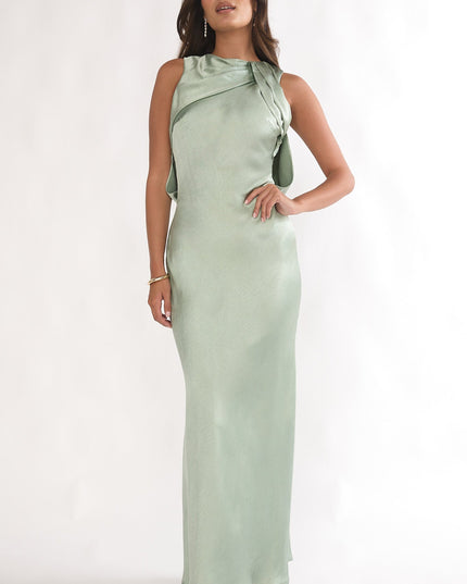 Pistachio Draped Back Maxi Dress