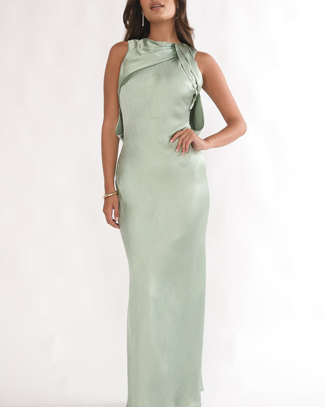 Pistachio Draped Back Maxi Dress