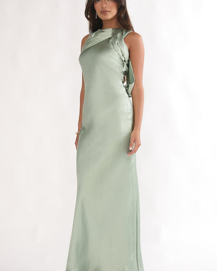 Pistachio Draped Back Maxi Dress