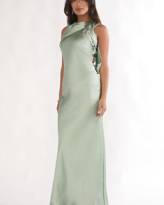 Pistachio Draped Back Maxi Dress