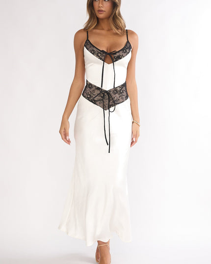 Oyster Lace Trim Tie Maxi Dress