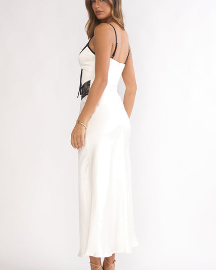 Oyster Lace Trim Tie Maxi Dress