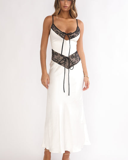 Oyster Lace Trim Tie Maxi Dress