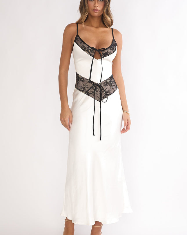 Oyster Lace Trim Tie Maxi Dress