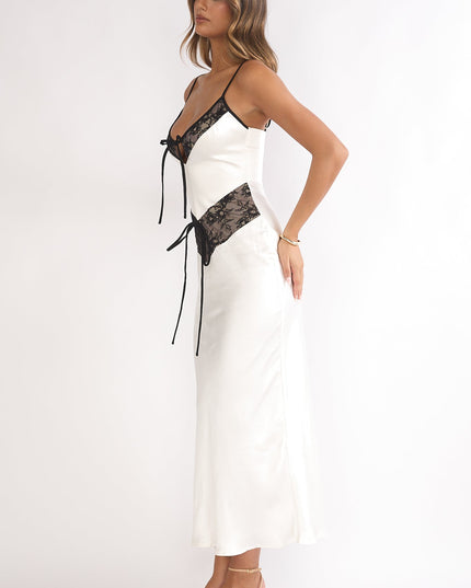 Oyster Lace Trim Tie Maxi Dress