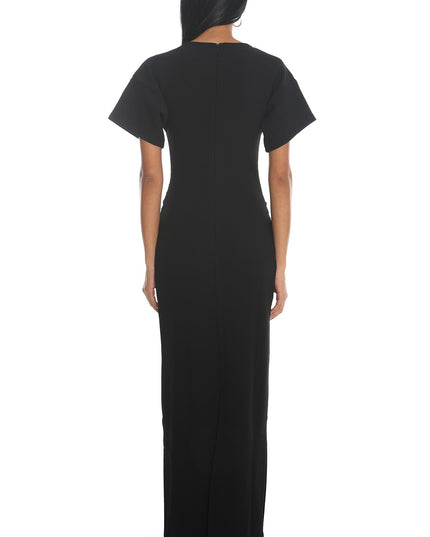 Black Short Sleeve Buckle Maxi Dress
