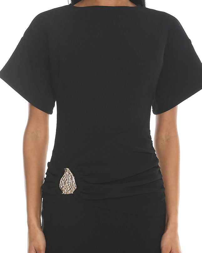Black Short Sleeve Buckle Maxi Dress