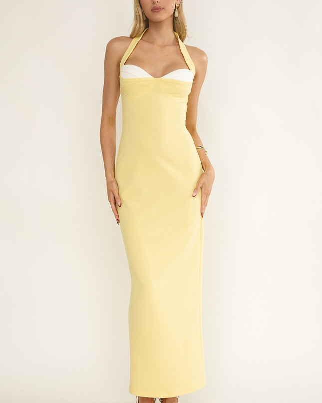 Lemon Halter Bustier Maxi Dress