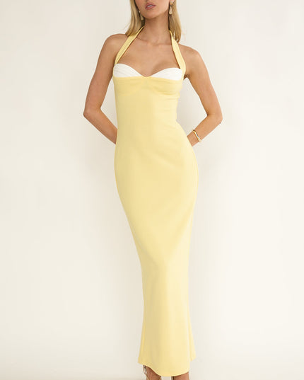 Lemon Halter Bustier Maxi Dress