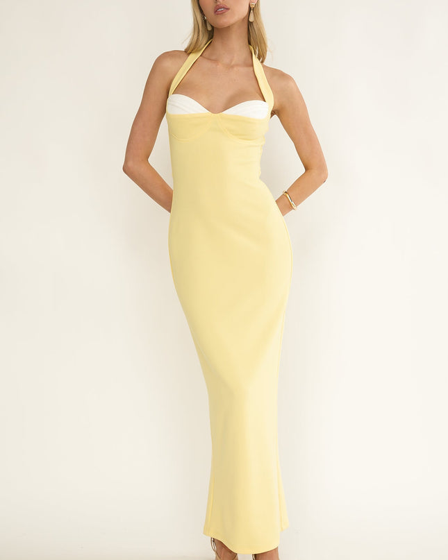 Lemon Halter Bustier Maxi Dress