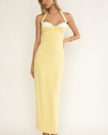 Lemon Halter Bustier Maxi Dress