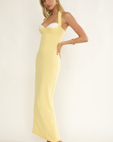 Lemon Halter Bustier Maxi Dress
