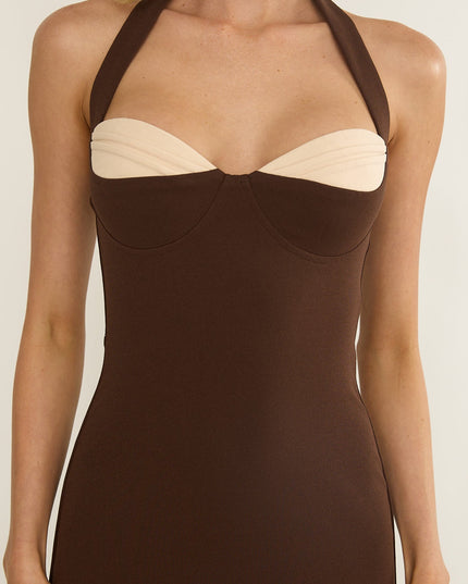 Chocolate Halter Bustier Maxi Dress