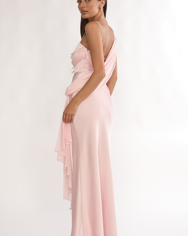 Pink Drape Accent Maxi Dress