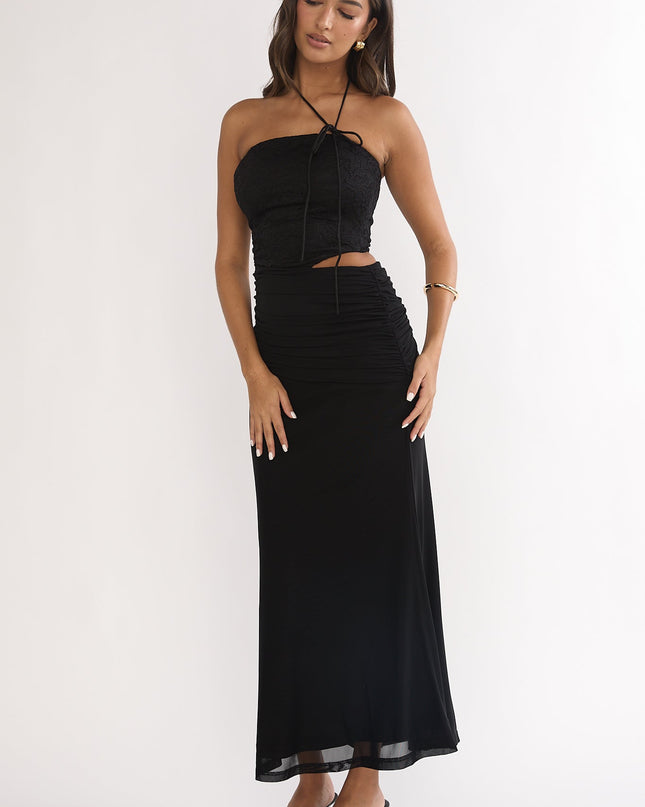 Black Cut-Out Waist Ruched Maxi Dress