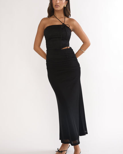 Black Cut-Out Waist Ruched Maxi Dress