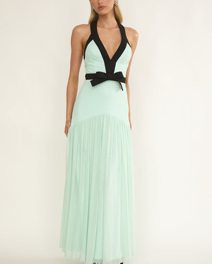 Mint Halter Bow Maxi Dress