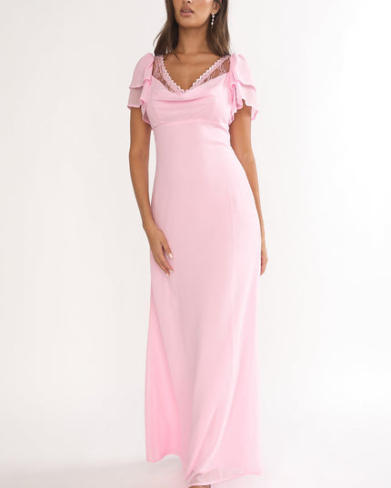 Pink Lace Trim Maxi Dress