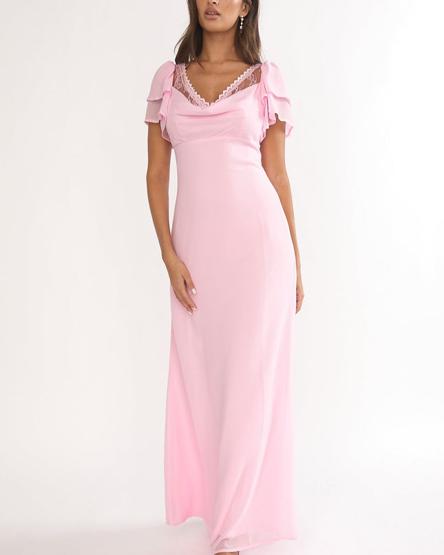 Pink Lace Trim Maxi Dress