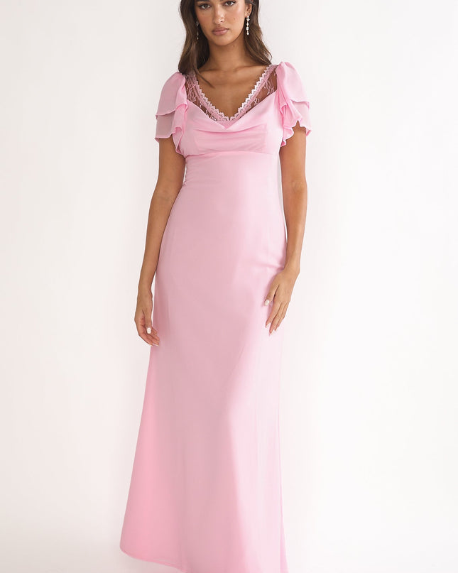 Pink Lace Trim Maxi Dress
