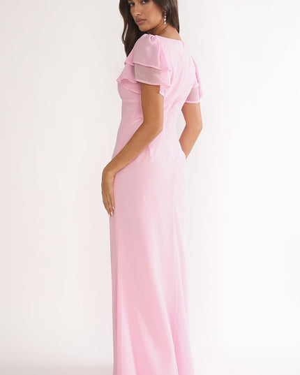 Pink Lace Trim Maxi Dress