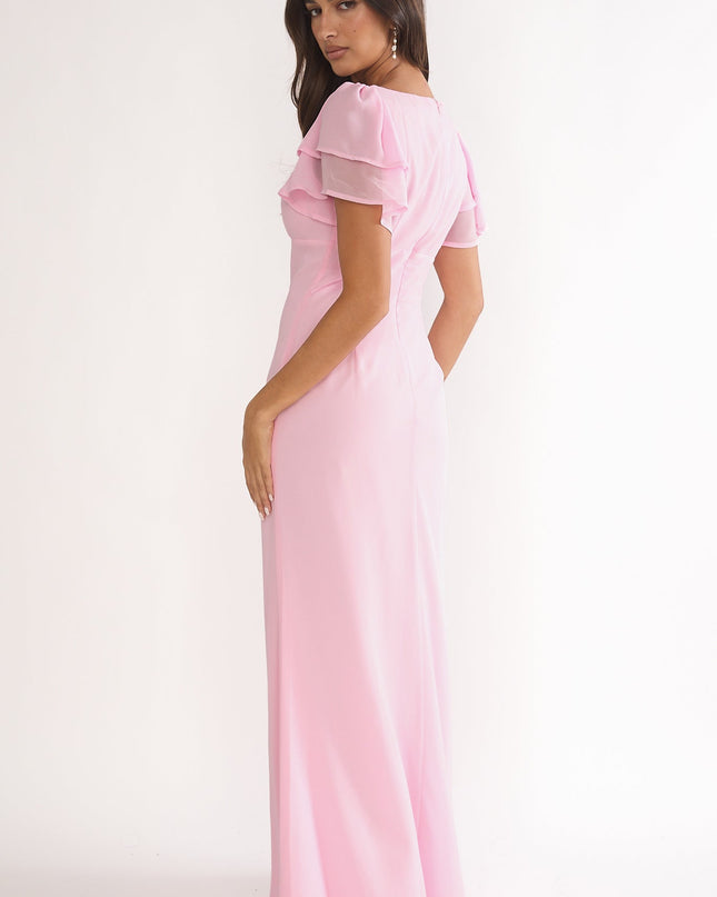 Pink Lace Trim Maxi Dress
