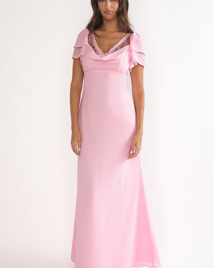 Pink Lace Trim Maxi Dress