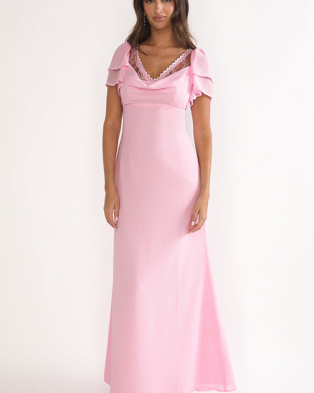 Pink Lace Trim Maxi Dress