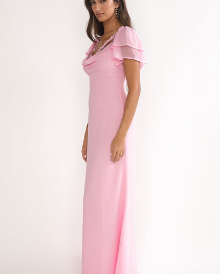 Pink Lace Trim Maxi Dress
