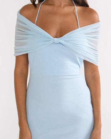 Blue Off-Shoulder Halterneck Maxi Dress