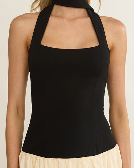 Black/Cream Drop Waist Halter Maxi Dress