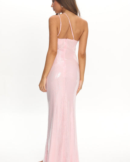 Pink One-Shoulder Sequin Maxi Dress