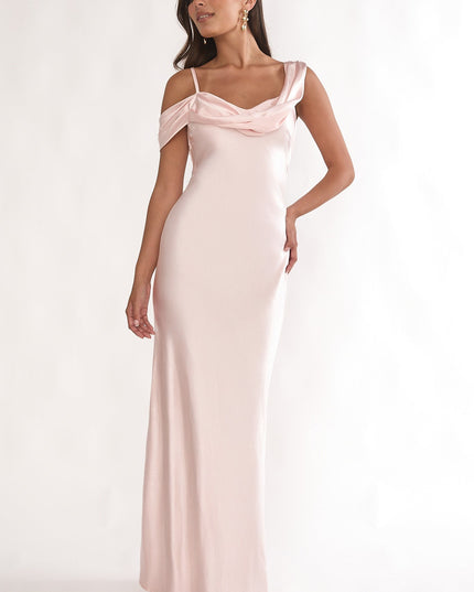 Pink Asymmetric Neckline Maxi Dress