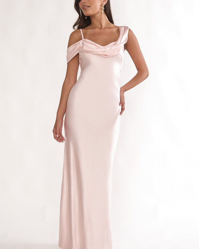 Pink Asymmetric Neckline Maxi Dress