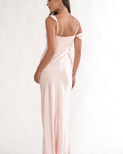 Pink Asymmetric Neckline Maxi Dress