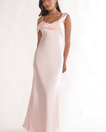Pink Asymmetric Neckline Maxi Dress