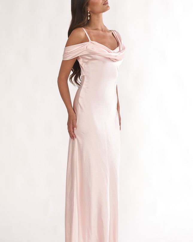 Pink Asymmetric Neckline Maxi Dress