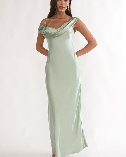 Pistachio Asymmetric Neckline Maxi Dress