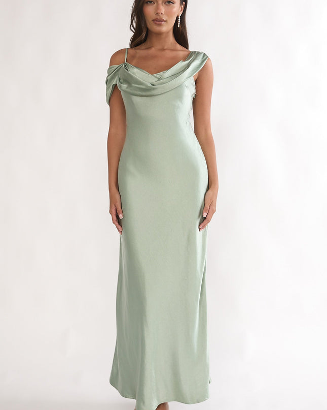 Pistachio Asymmetric Neckline Maxi Dress