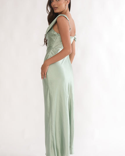 Pistachio Asymmetric Neckline Maxi Dress