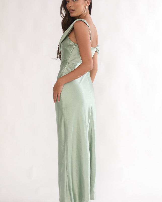 Pistachio Asymmetric Neckline Maxi Dress
